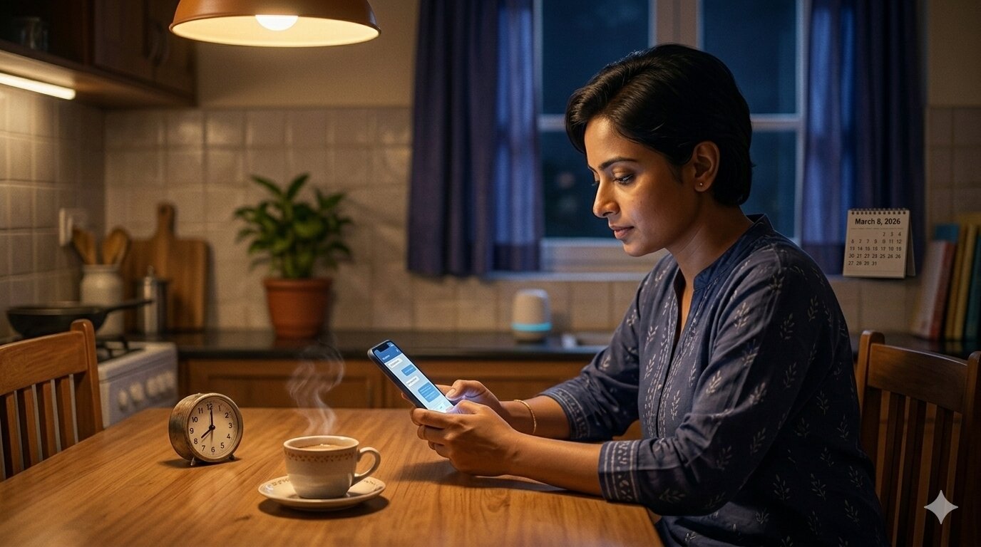 Parent typing a detailed parenting prompt into ChatGPT on a phone at night